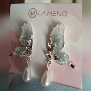 LaMeno Drusy Silver  Butterfly Earrings